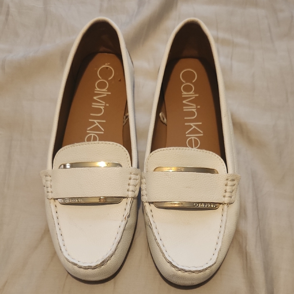 Calvin Klein Women's White Flats with Silver Accent